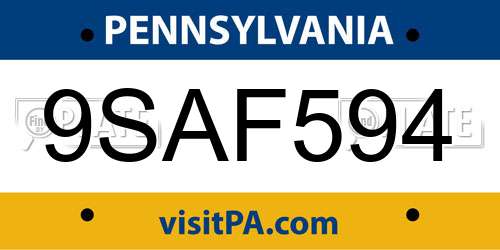 9SAF594 Pennsylvania License Plate