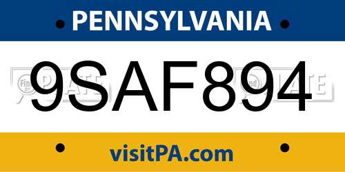 9SAF894 Pennsylvania License Plate