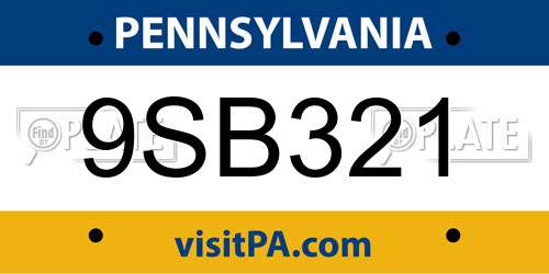 9SB321 Pennsylvania License Plate