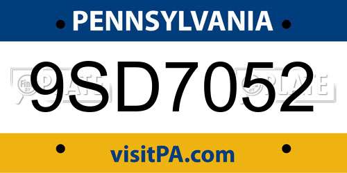 9SD7052 Pennsylvania License Plate