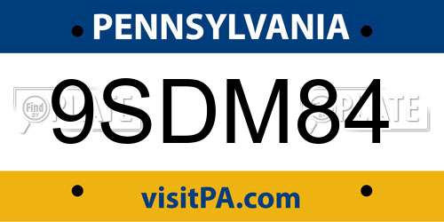 9SDM84 Pennsylvania License Plate