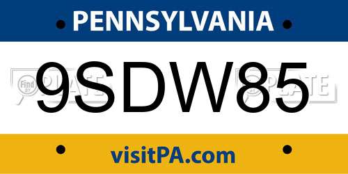 9SDW85 Pennsylvania License Plate