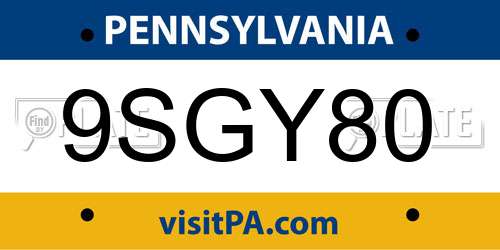 9SGY80 Pennsylvania License Plate