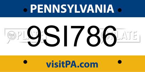 9SI786 Pennsylvania License Plate