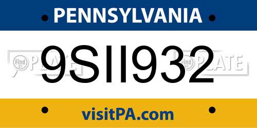9SII932 Pennsylvania License Plate