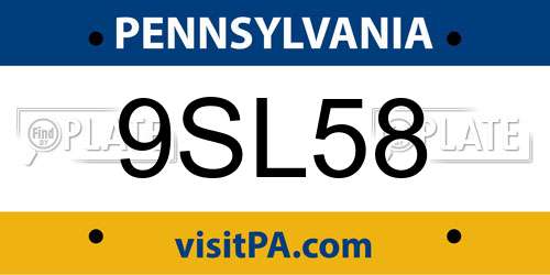 9SL58 Pennsylvania License Plate
