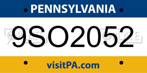 9SO2052 Pennsylvania License Plate