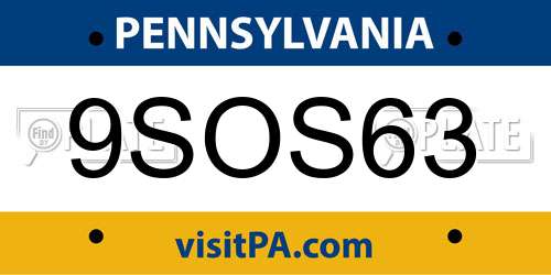 9SOS63 Pennsylvania License Plate