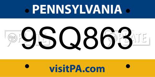 9SQ863 Pennsylvania License Plate