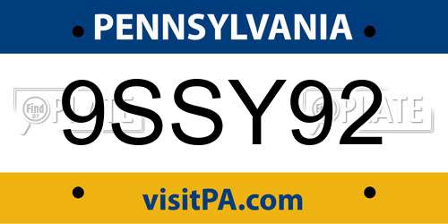 9SSY92 Pennsylvania License Plate