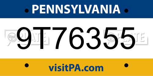 9T76355 Pennsylvania License Plate