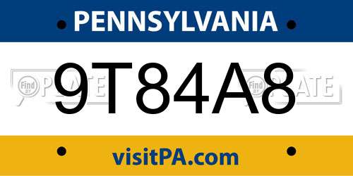 9T84A8 Pennsylvania License Plate