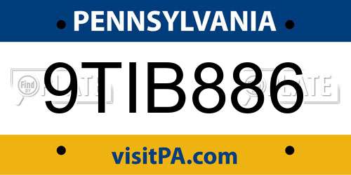 9TIB886 Pennsylvania License Plate