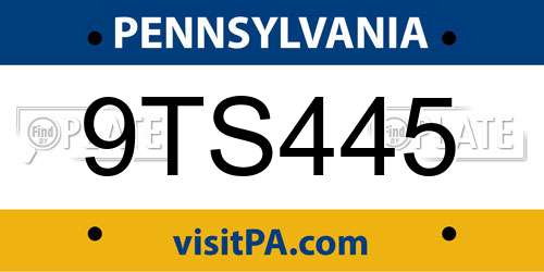 9TS445 Pennsylvania License Plate