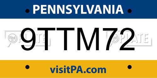 9TTM72 Pennsylvania License Plate