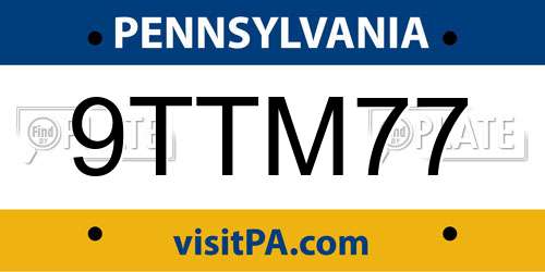 9TTM77 Pennsylvania License Plate