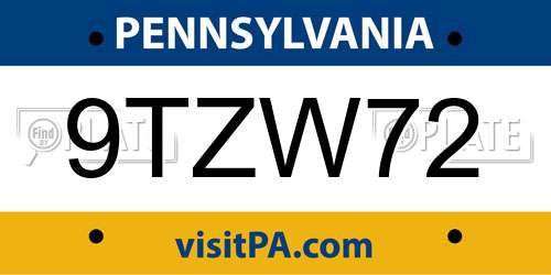 9TZW72 Pennsylvania License Plate