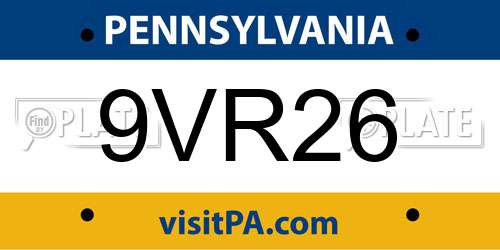 9VR26 Pennsylvania License Plate