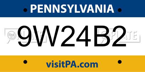9W24B2 Pennsylvania License Plate