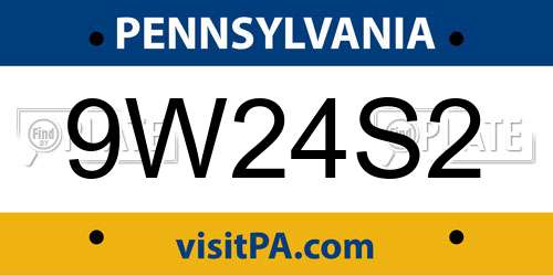 9W24S2 Pennsylvania License Plate