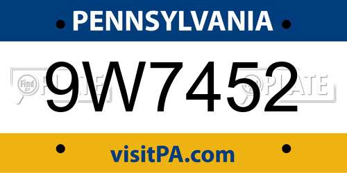 9W7452 Pennsylvania License Plate