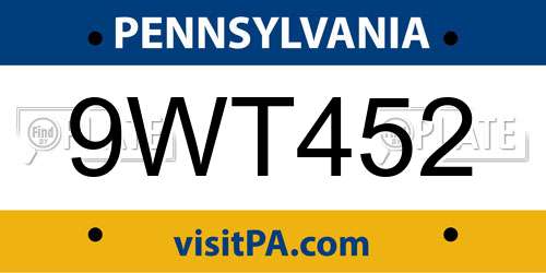 9WT452 Pennsylvania License Plate