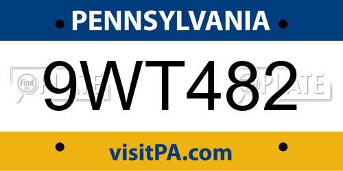 9WT482 Pennsylvania License Plate