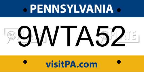 9WTA52 Pennsylvania License Plate