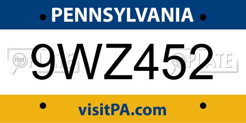 9WZ452 Pennsylvania License Plate