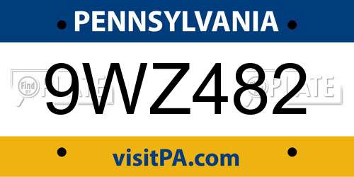 9WZ482 Pennsylvania License Plate