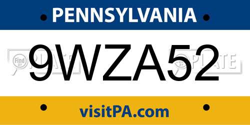 9WZA52 Pennsylvania License Plate