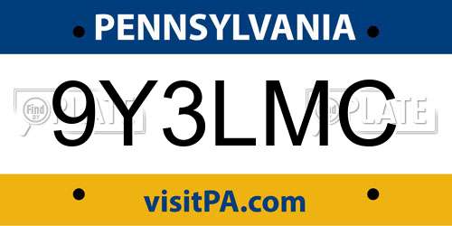 9Y3LMC Pennsylvania License Plate