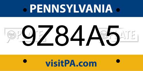 9Z84A5 Pennsylvania License Plate