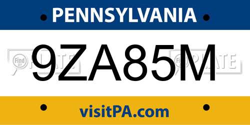 9ZA85M Pennsylvania License Plate