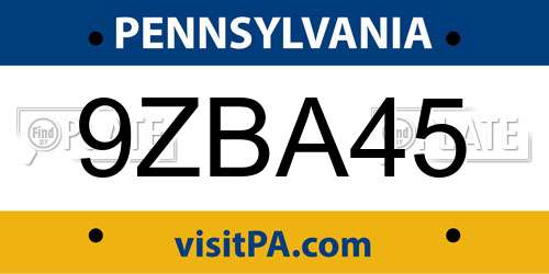 9ZBA45 Pennsylvania License Plate