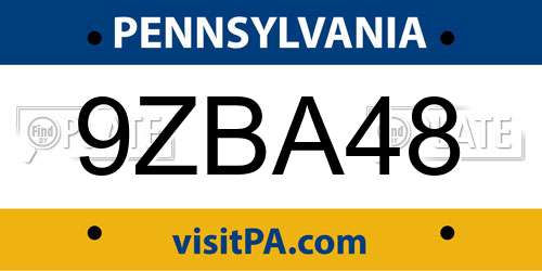9ZBA48 Pennsylvania License Plate