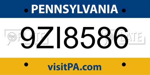 9ZI8586 Pennsylvania License Plate