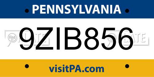9ZIB856 Pennsylvania License Plate