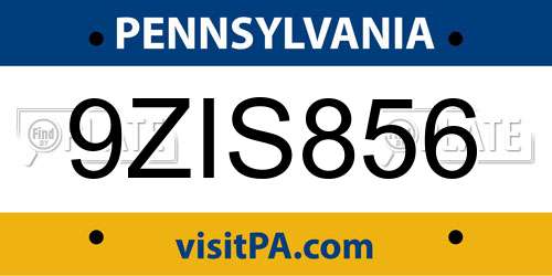 9ZIS856 Pennsylvania License Plate