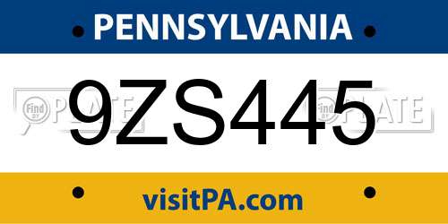 9ZS445 Pennsylvania License Plate