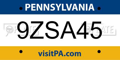 9ZSA45 Pennsylvania License Plate