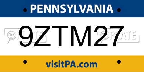 9ZTM27 Pennsylvania License Plate