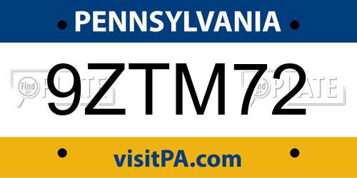 9ZTM72 Pennsylvania License Plate