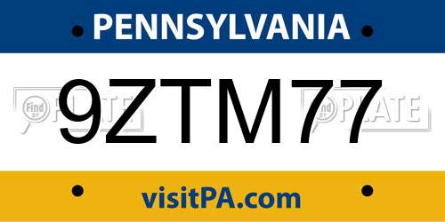 9ZTM77 Pennsylvania License Plate