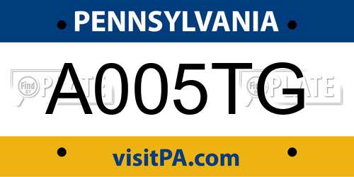 A005TG Pennsylvania License Plate