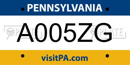 A005ZG Pennsylvania License Plate