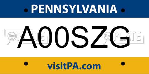 A00SZG Pennsylvania License Plate