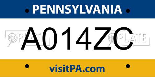 A014ZC Pennsylvania License Plate