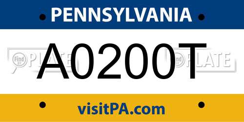 A0200T Pennsylvania License Plate