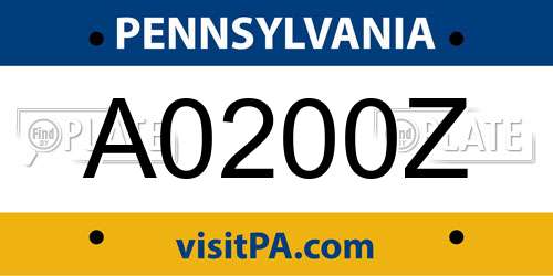 A0200Z Pennsylvania License Plate
